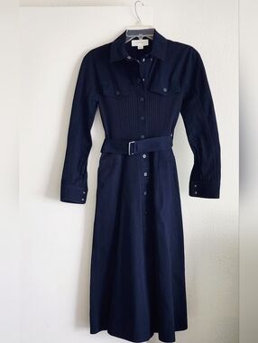 SPORTMAX | Classic Navy Belted Shirt Dress | Size 2